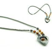 Tiger Eye Beads Hematite Heart Pendant Chain Choker Fashion Necklace